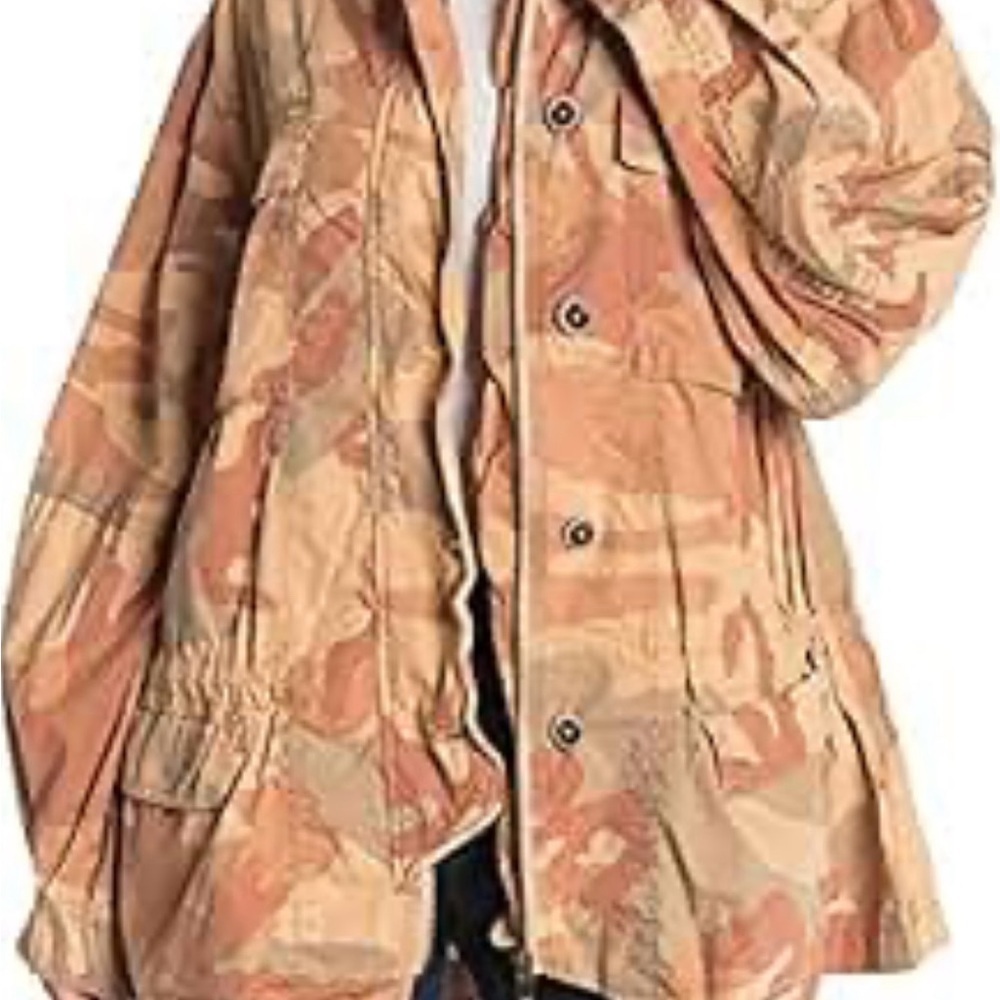 FREE PEOPLE CAMO UTILITY JACKET WOMEN’S SMALL 100% COTTON MILITARY CARGO BOHO - Picture 12 of 13